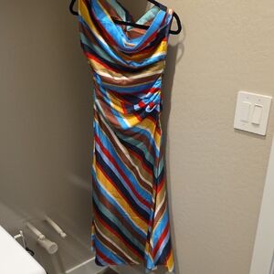 Commense Asymmetrical Dress in Blue and Red Stripes